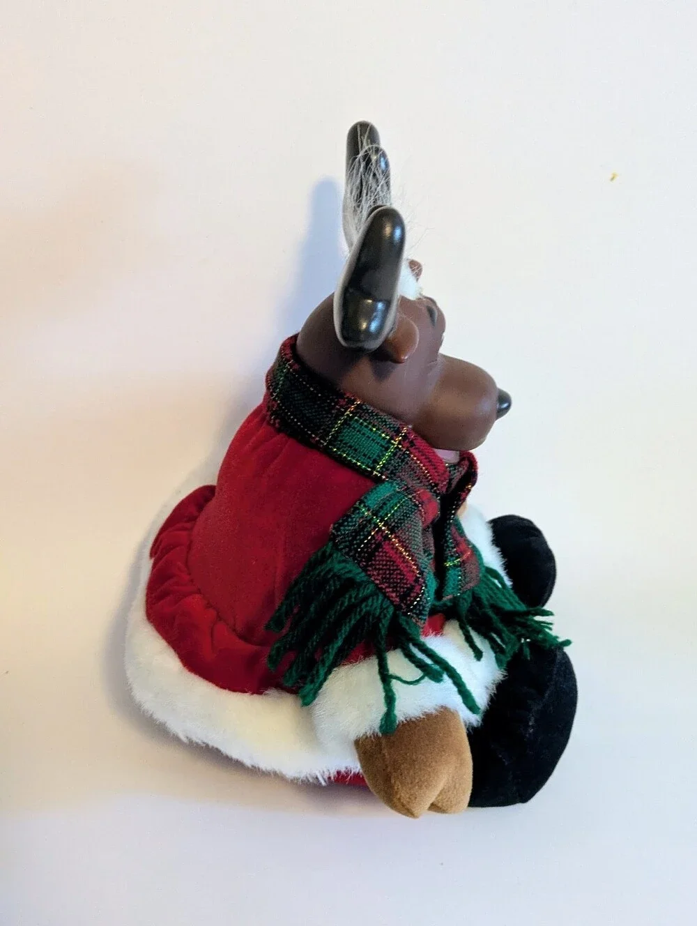 Holiday Moose Plush with Red Coat and Plaid Scarf